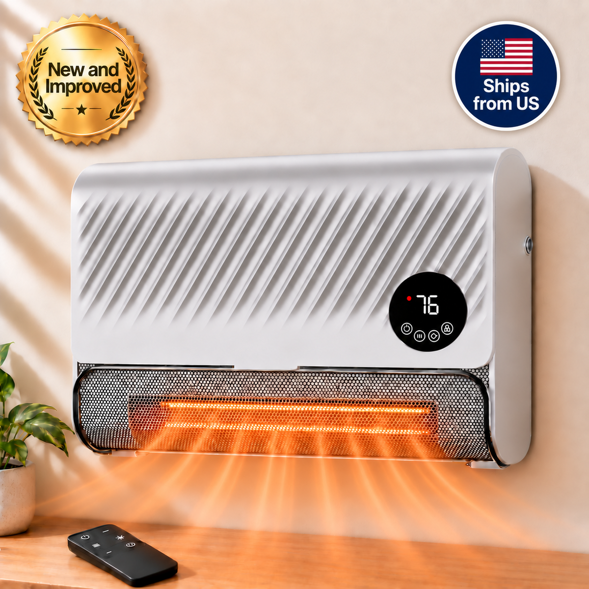 Calefactor de Pared con Termostato y Control Remoto