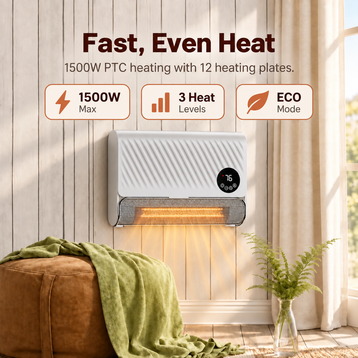Calefactor de Pared con Termostato y Control Remoto