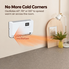 Wall-Mounted Space Heater with Thermostat and Remote Control