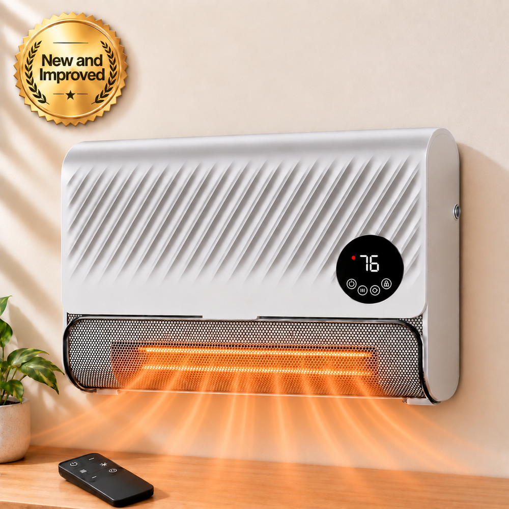 Wall-Mounted Space Heater with Thermostat and Remote Control
